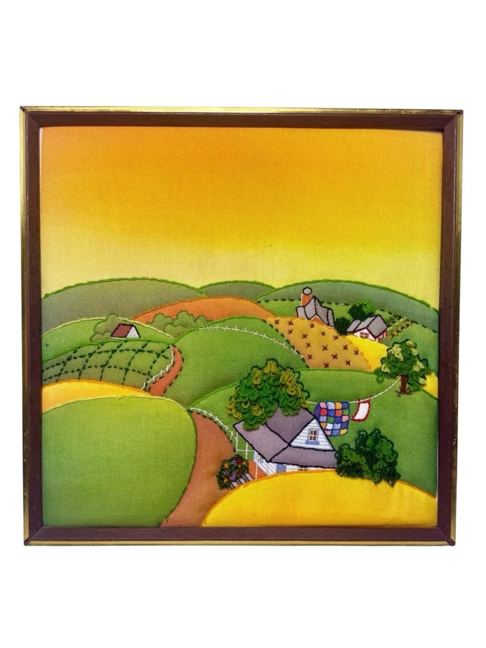 Sunset Designs Fabric Wall Art Set Crewel Embroidery Needlepoint Whimsy Vintage